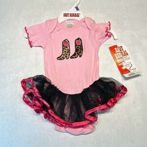 NWT Baby Korral Onesie Ballerina Tutu Pink Western Boots Sz XS 0-6 mo Up to 12lb